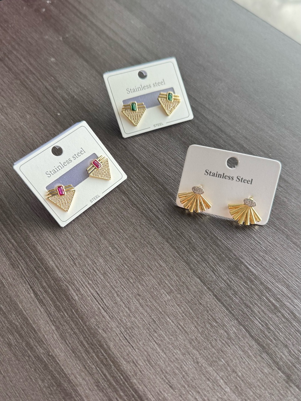Art deco Geometric Stainless Steel Stud Earrings - Pink & Green Options
